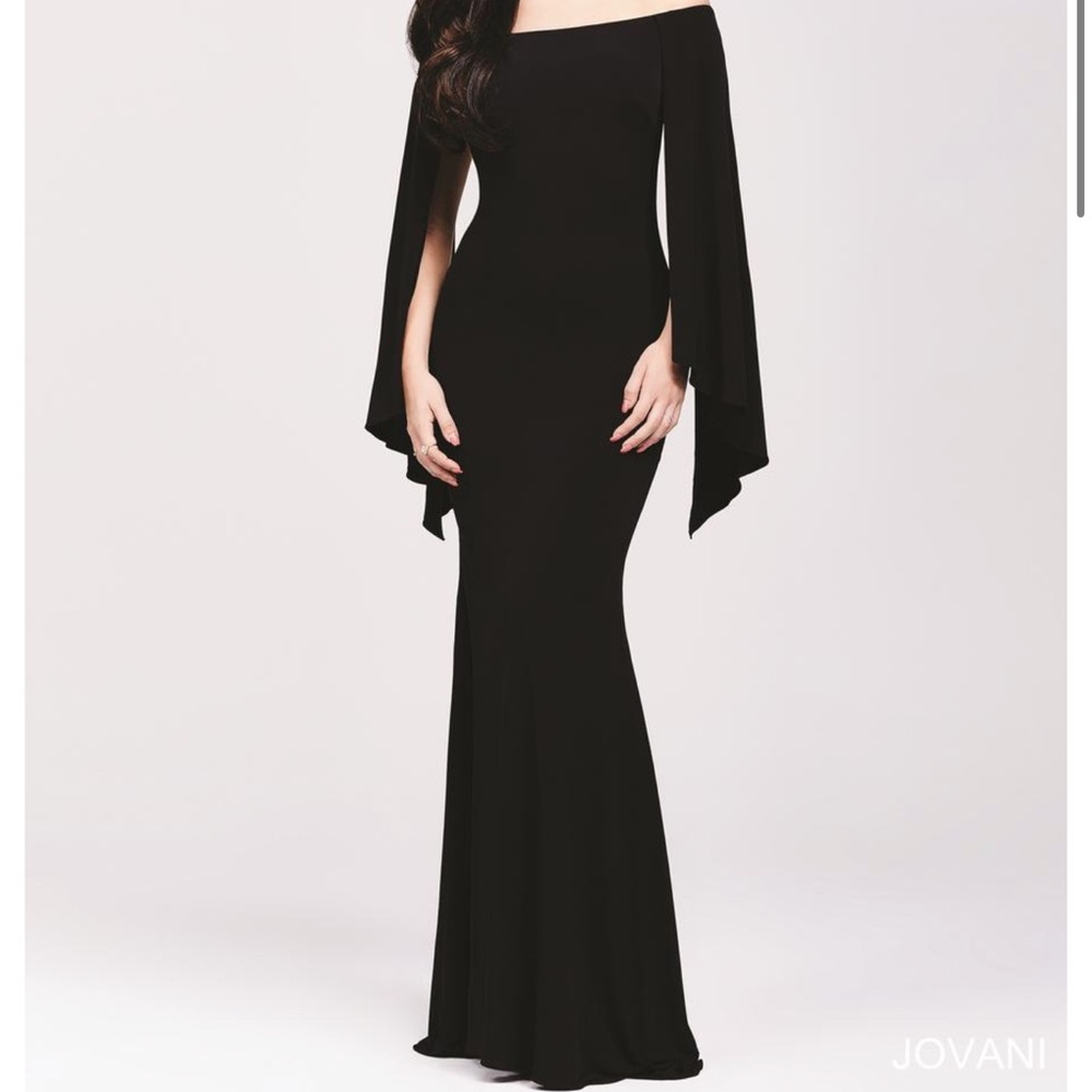 Jovani Off-the-Shoulder Mermaid Gown with Draped Cape Sleeve